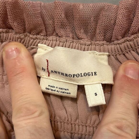 Anthropologie smocked tulle adjustable straps‎ pink mauve size S - Picture 5 of 11